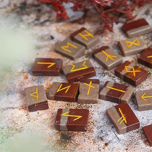 Miniatura 8 de ZAICUS Narmada Crystal Runes Piedras de runas de Futhark de élder grabadas para principiantes, juego de cristal curativo para principiantes,