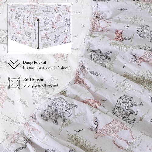 Vista 417 de RUVANTI Sábanas de franela 100% algodón King 4 piezas Celestial Stag Ciervo celestial