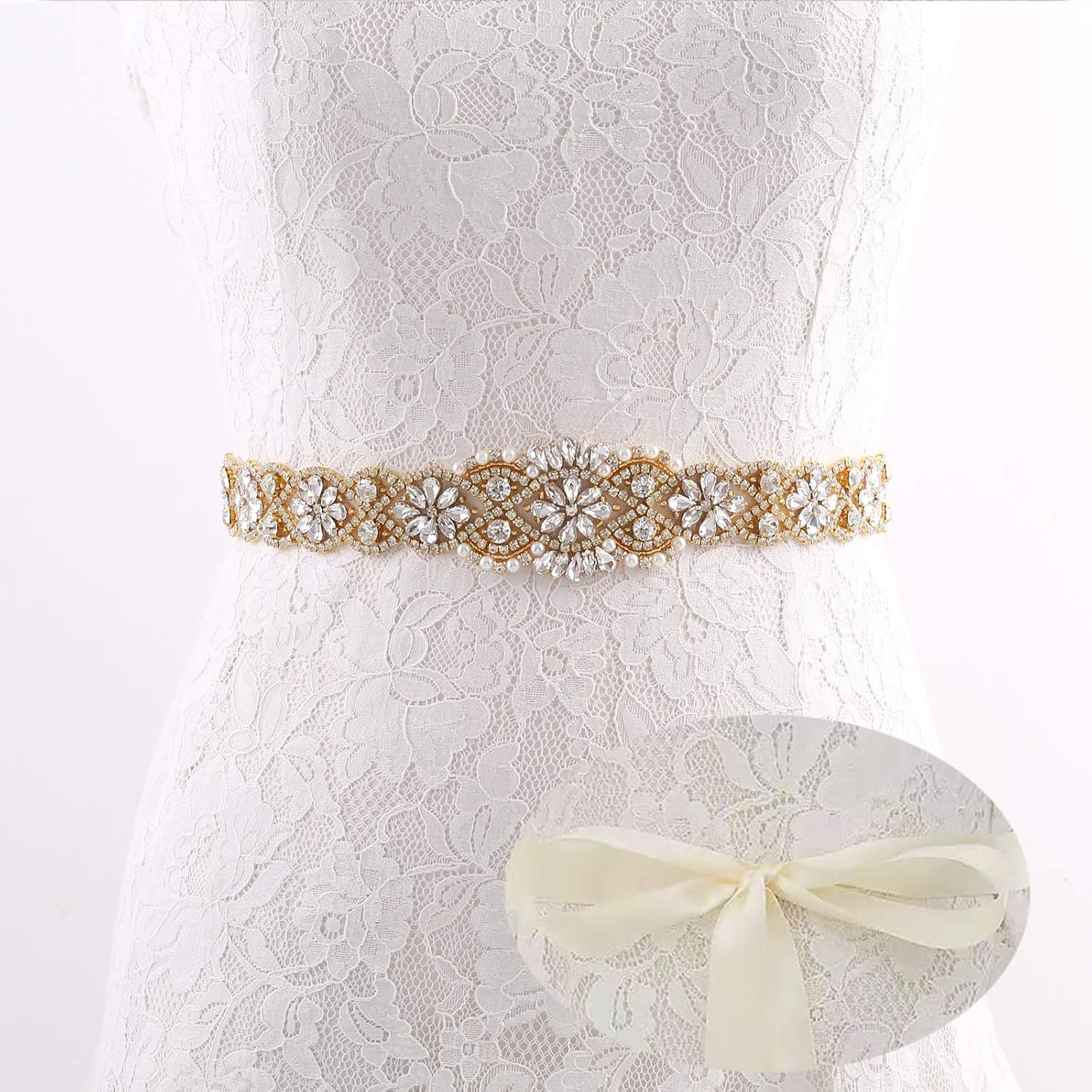 Wedding Belt with Rhinestones Beads Sash Organza Bridal Belt for Wedding Gown Rose Gold Plus Size - Image 4