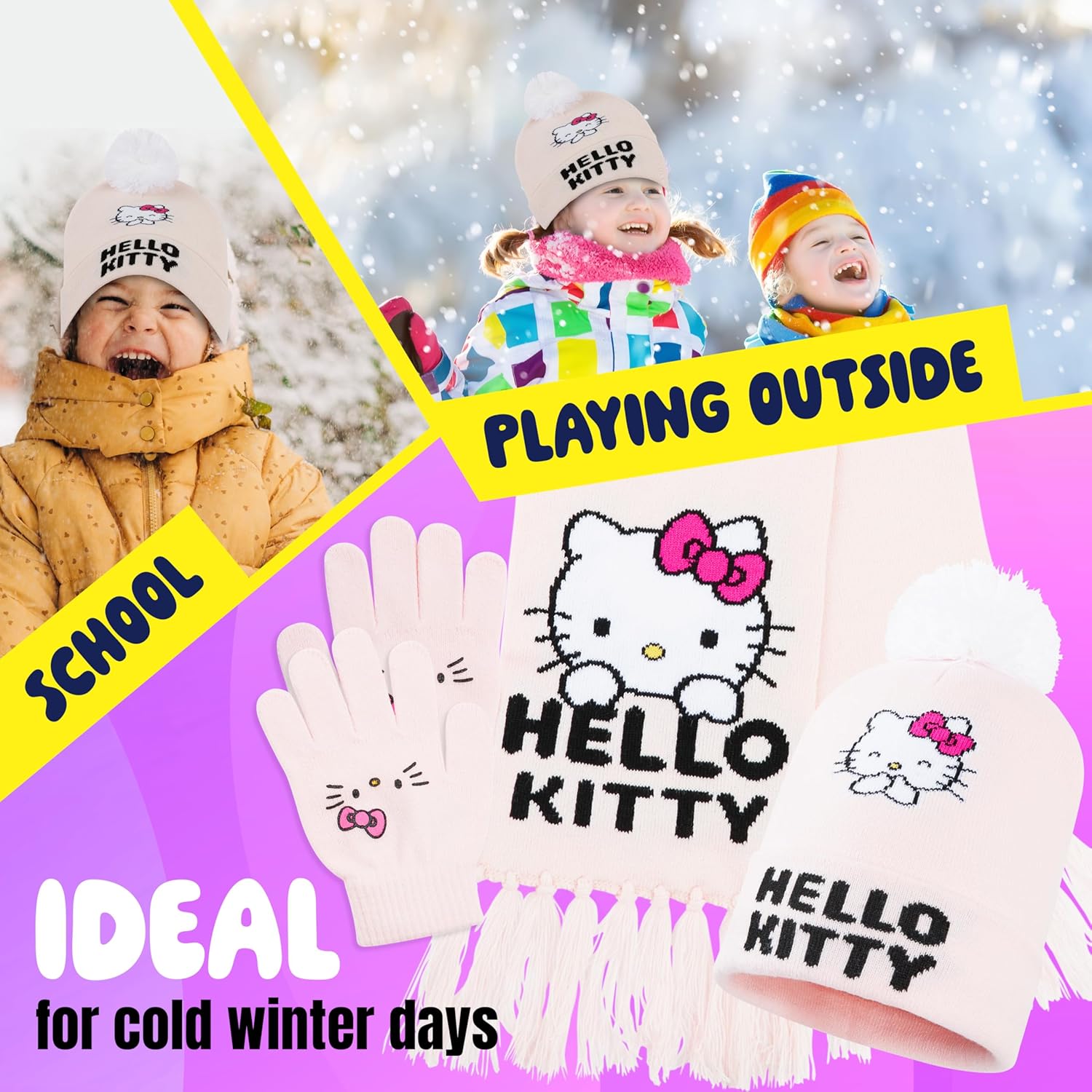 Hello Kitty Girls Hat Scarf And Gloves Set Winter Accessories Kawaii Cozy Warm 3 Piece, Anime Gifts for Girls - Image 4