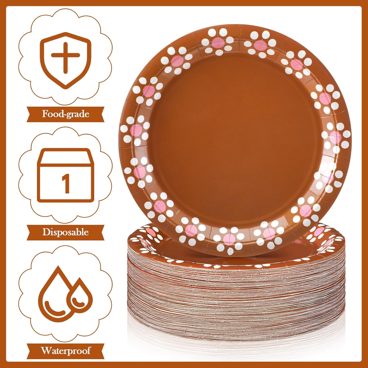 AmazingSpark 100 Pcs 9 Inch Pink Cielito Lindo Party Plates Mexican Paper Plates Disposable Platos De Barro Mexicanos Talavera Clay Dishes for Baby Shower Birthday Wedding Decoration Supplies