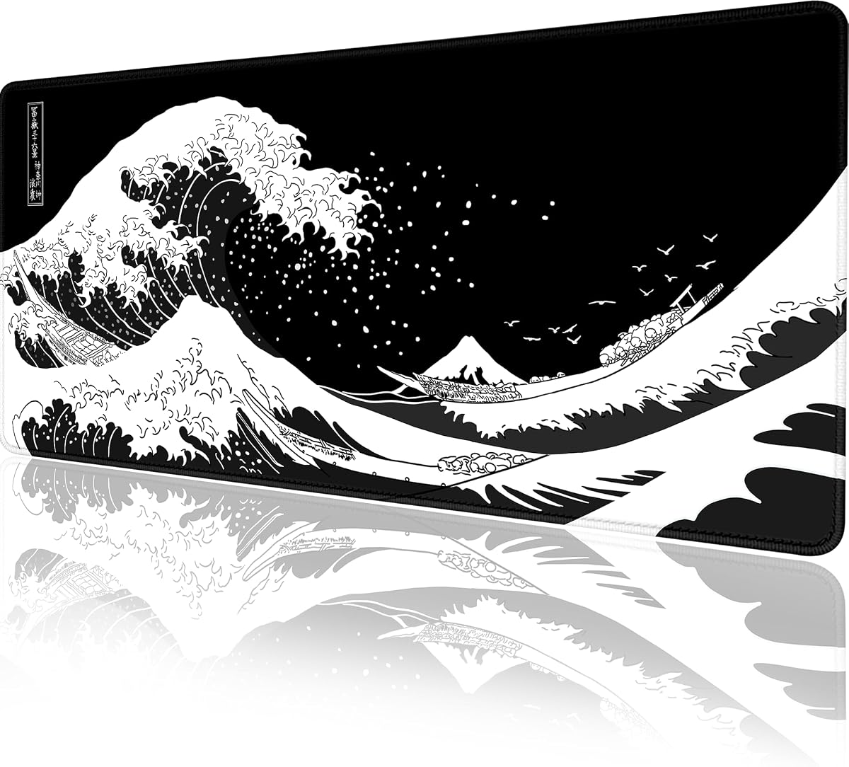 Gaming Mouse Pad,Large Mousepad,XXL Keyboard Mat,Desk Protector | Waterproof,Non-Slip,Anti-fray edges,31.5"x11.9"Anime Black White Japanese Mouse Pads for Computer Laptop Desktop Game Office