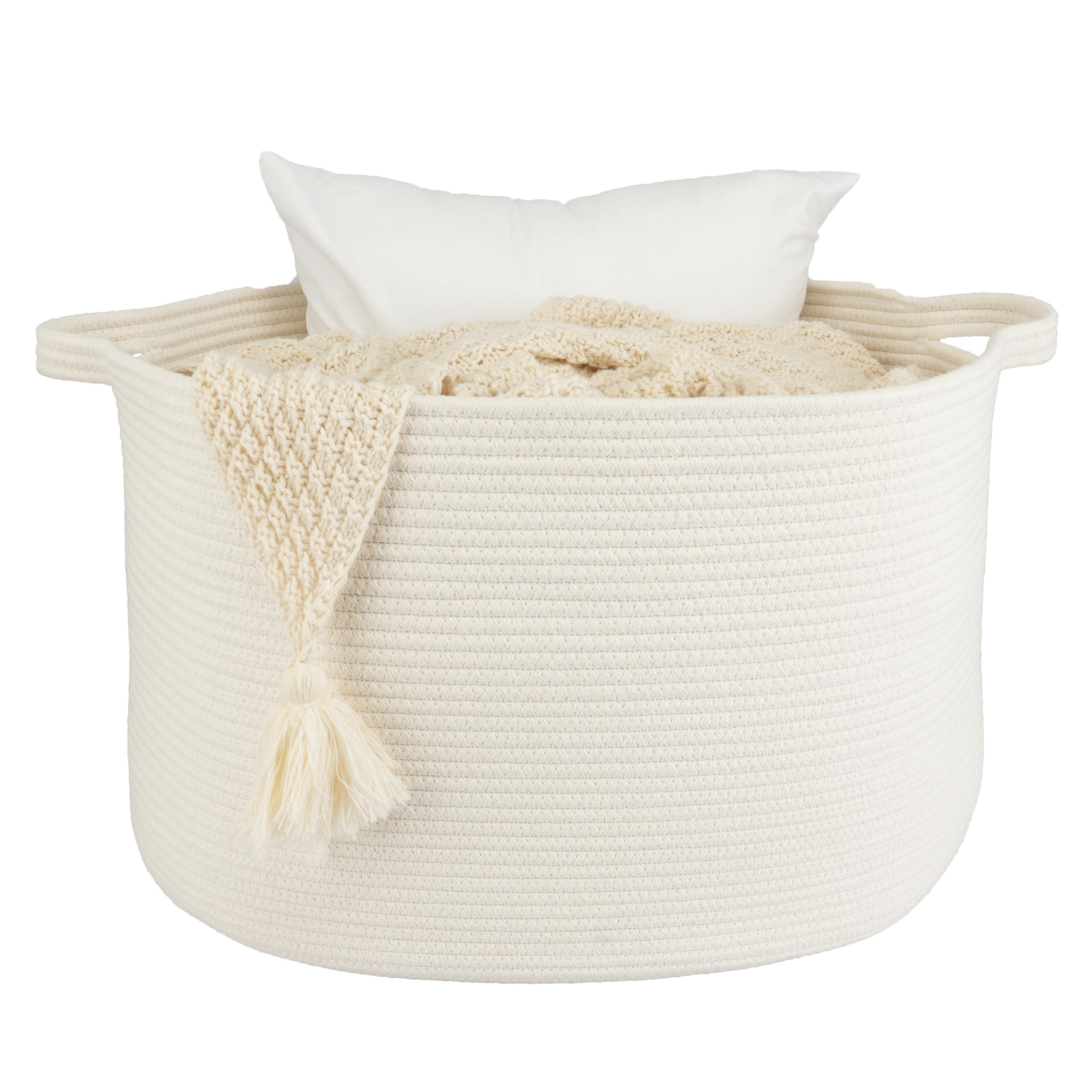 XUANGUO Large Cotton Rope Basket Blankets Basket Living Room 22"x14" Toy Basket for Kids and Dogs Rope Storage Basket for Nursery Woven Laundry Basket