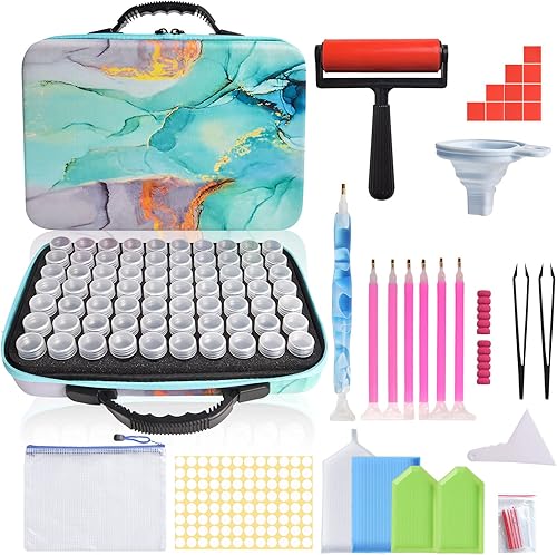 AYIYUN Contenedores de almacenamiento de pintura de diamantes de 70 ranuras, accesorios y herramientas de arte de diamantes 5D, kit de accesorios de