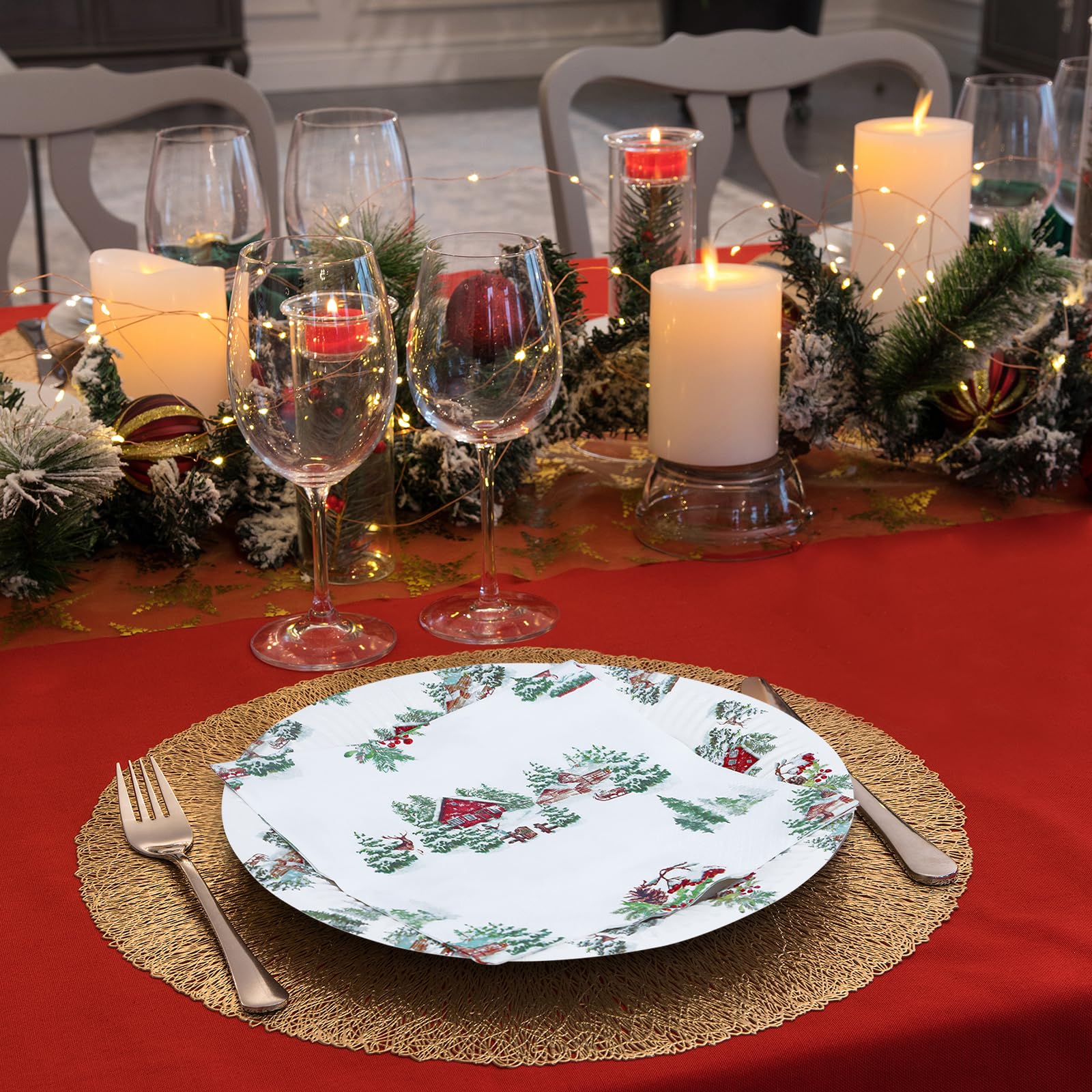ZVK Christmas Party Paper Plates and Napkins Set Pack of 40 White Snowhouse Disposable Dinnerware, Dinner Plates, Paper Napkins - Image 4