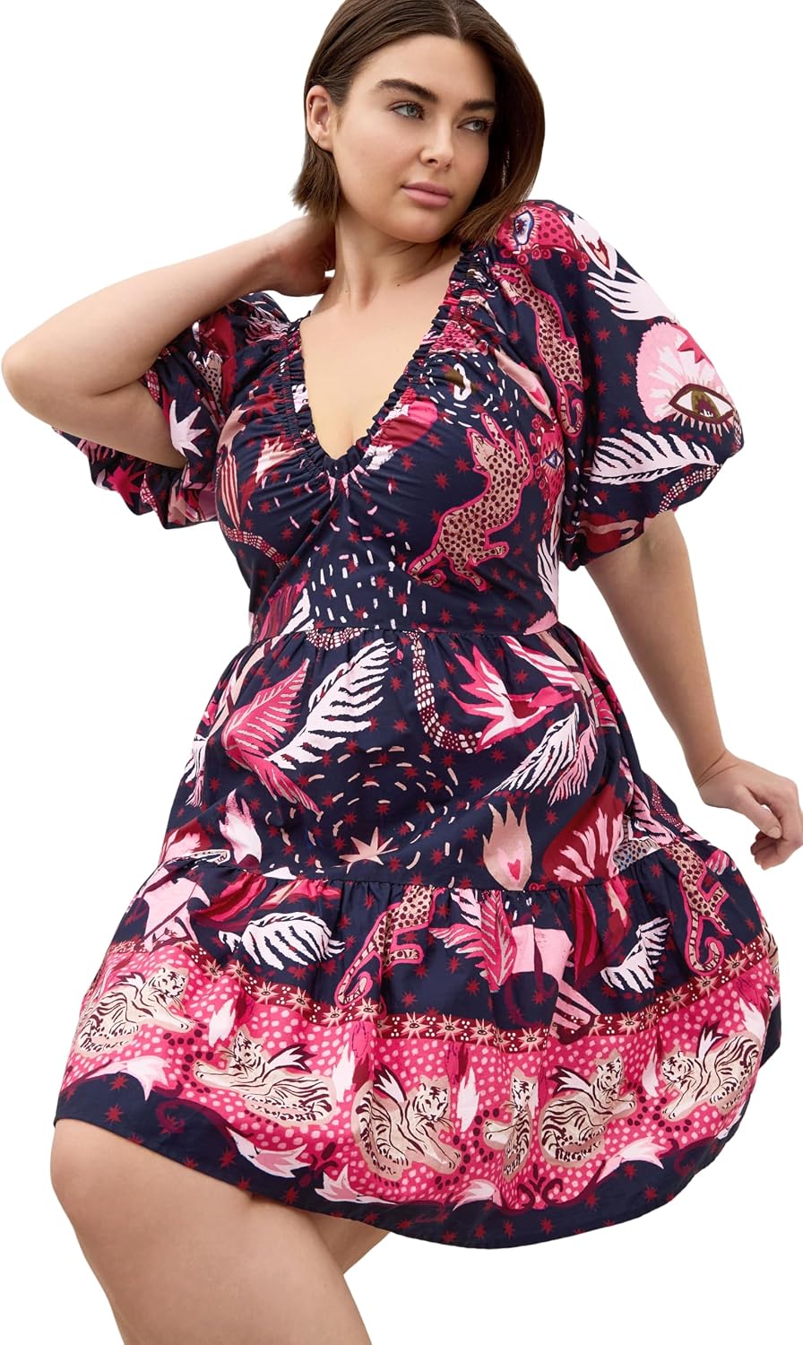 City Chic Plus Size Dress - Simona Print Puff Sleeve Mini