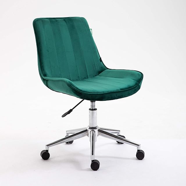 Cherry Tree Furniture Cala Pine Green Colour Velvet Fabric Desk Chair Swivel Chair with Chrome Base