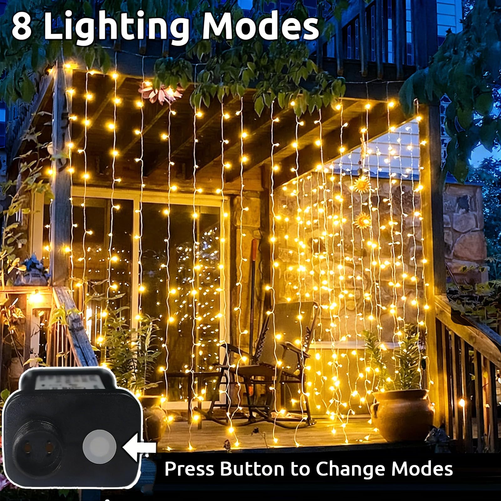 Cozymeow Cortina de Luces 6M x 3M 600 LED Guirnaldas Luminosas Exterior, Cascada de Luces Impermeable con Enchufe, Luces para Decoración Boda, Jardín, Terraza, Eventos y Fiestas - Blanco Cálido