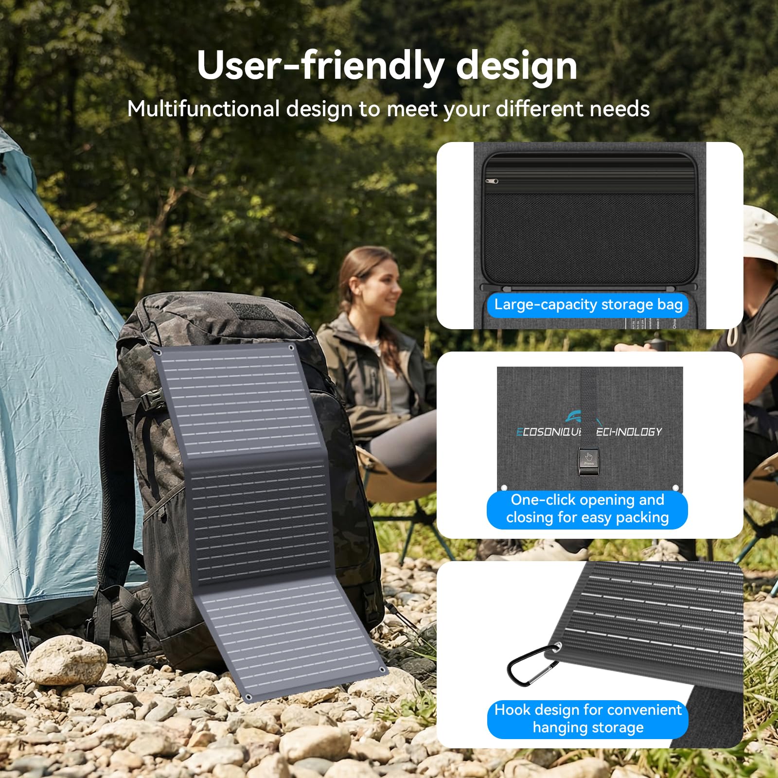 Ecosonique 30w Placas Solares Portatiles Etfe Cargador Solar De Alta Eficiencia 23,5% Con USB-C PD De 18 W Y Carga Rápida Qc3.0, Protección De Seguridad Inteligente Para Móvil Power Bank Y Camping