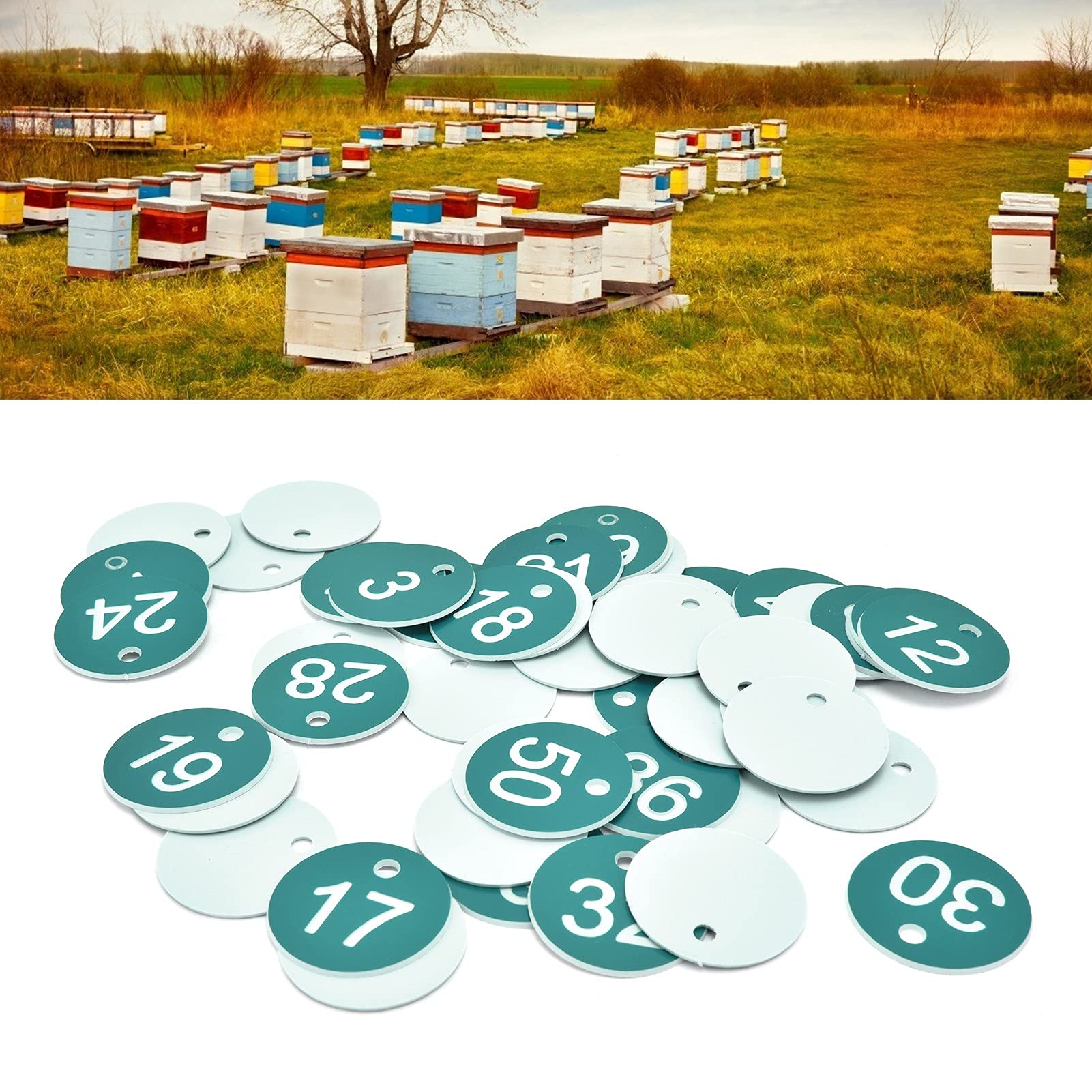 50PCS Numbered Label Numbered Tag for Farm, Numbered Marking Identification Hang Tags Luggage Labels ID Tag Beekeeping Husbandry Breeding Supplies (Green)