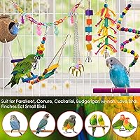 Vista 7 de KATUMO Juguetes para pájaros, loro oscilante, escalera, perca, madera, perca, pájaros, masticar, cacatúas, campanas colgantes, juguetes