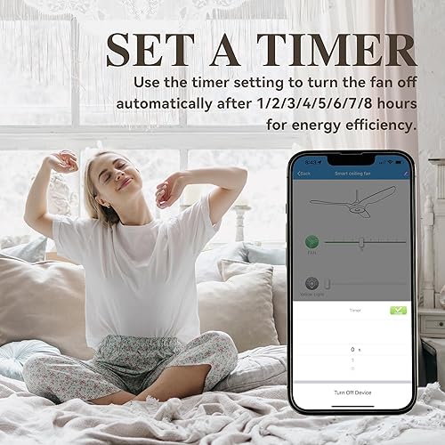 Miniatura 7 de SMAAIR Ventilador de techo inteligente con luz, ventilador de techo para interiores y exteriores con motor de CC, 10 velocidades, temporizador de 8