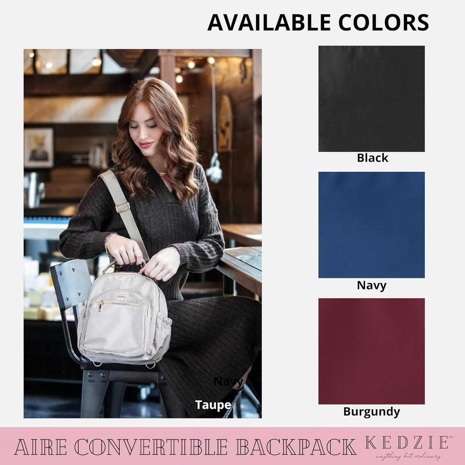 KEDZIE Aire Convertible Backpack Purse Fashion Crossbody Carry On Bag for Women - Image 5