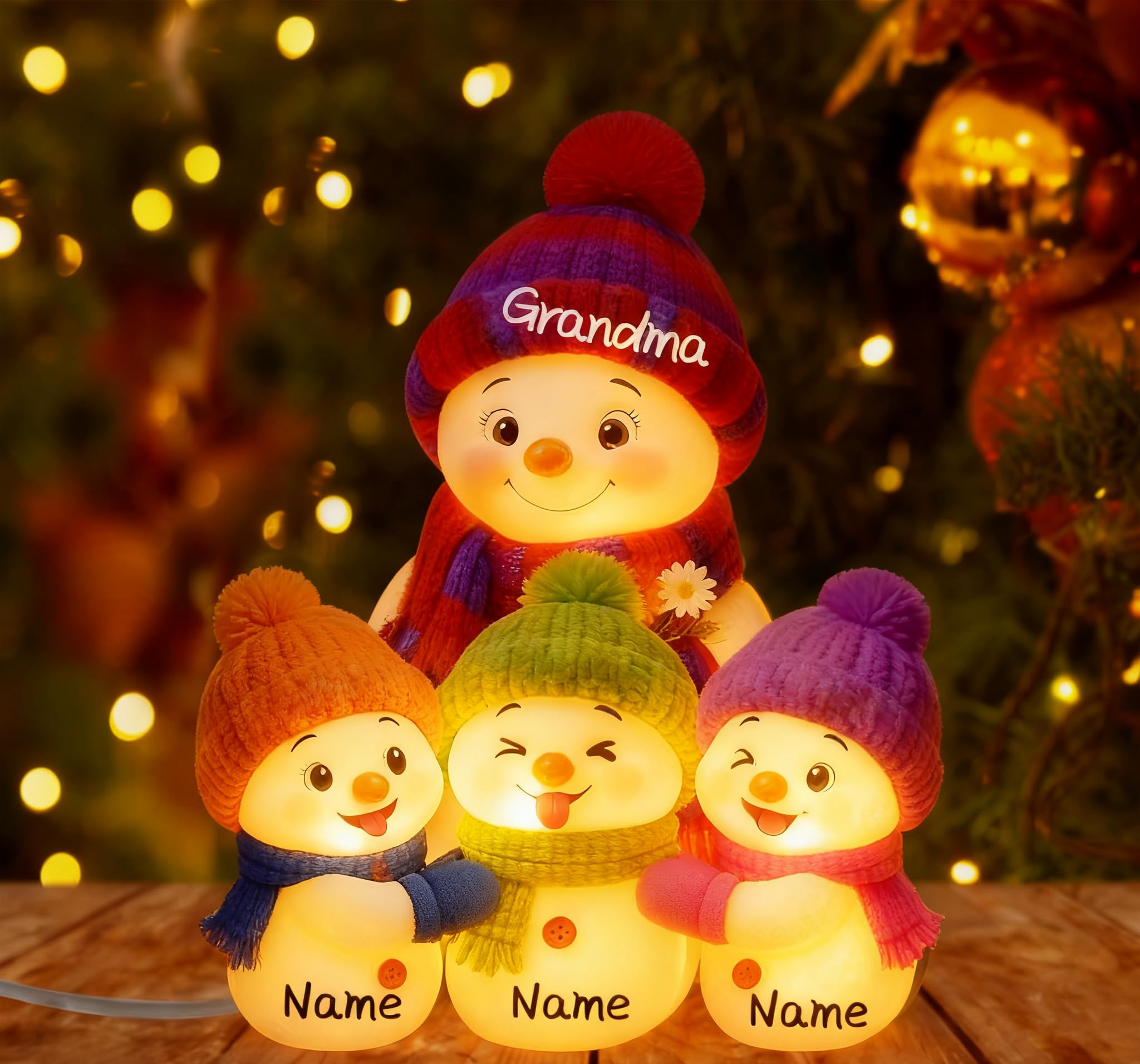 MYZQIFF Personalized Snowman Grandma, Grandpa, Grandparents and Grandkids LED Light Box, Custom Family Grandkids Name Christmas Snowman Grandma Night Light Lamp Box Desk Decor for Gigi Nana (style04)