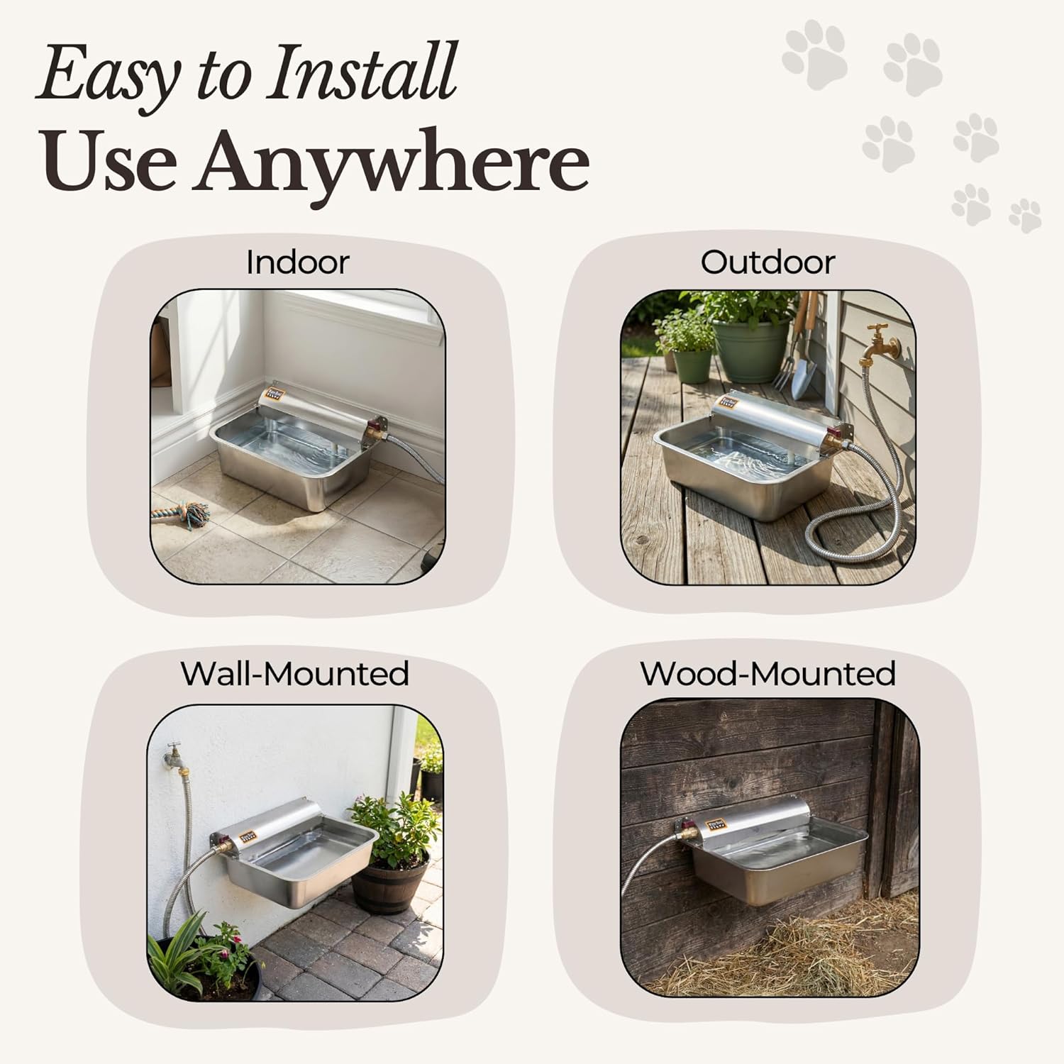 Automatic Pet Water Dispenser - 304 Stainless Steel Auto-Fill Water Bowl for Dogs - Poultry & Livestock - Float Water Level Control - 3/4" GHT Faucet Compatible - Wall Mount/Ground Usage
