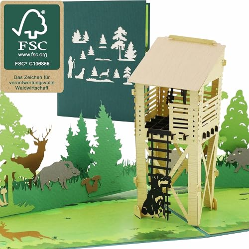 Pop-up Card Hunting - Original Hunter Gifts, 3D Birthday Card for Hunter or Congratulations Card for Hunting Licence and Hunting Exam, Voucher or Birthday Gift for the Hunter