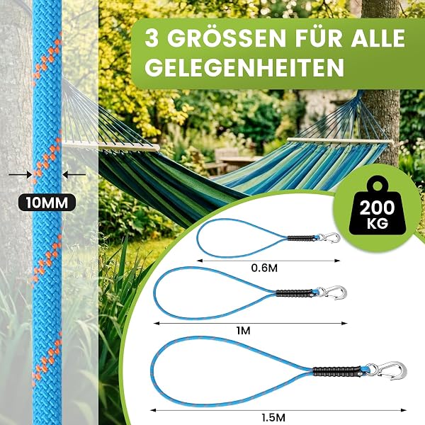 Corde de Fixation pour Balançoire 60cm,Corde de Suspension en Polyester avec Griff,Résistante et Anti-Rouille, Adaptée pour Hamac Chaise Suspendue Jardin Intérieur Extérieur Yoga,Bleu-1 Pièce - 3