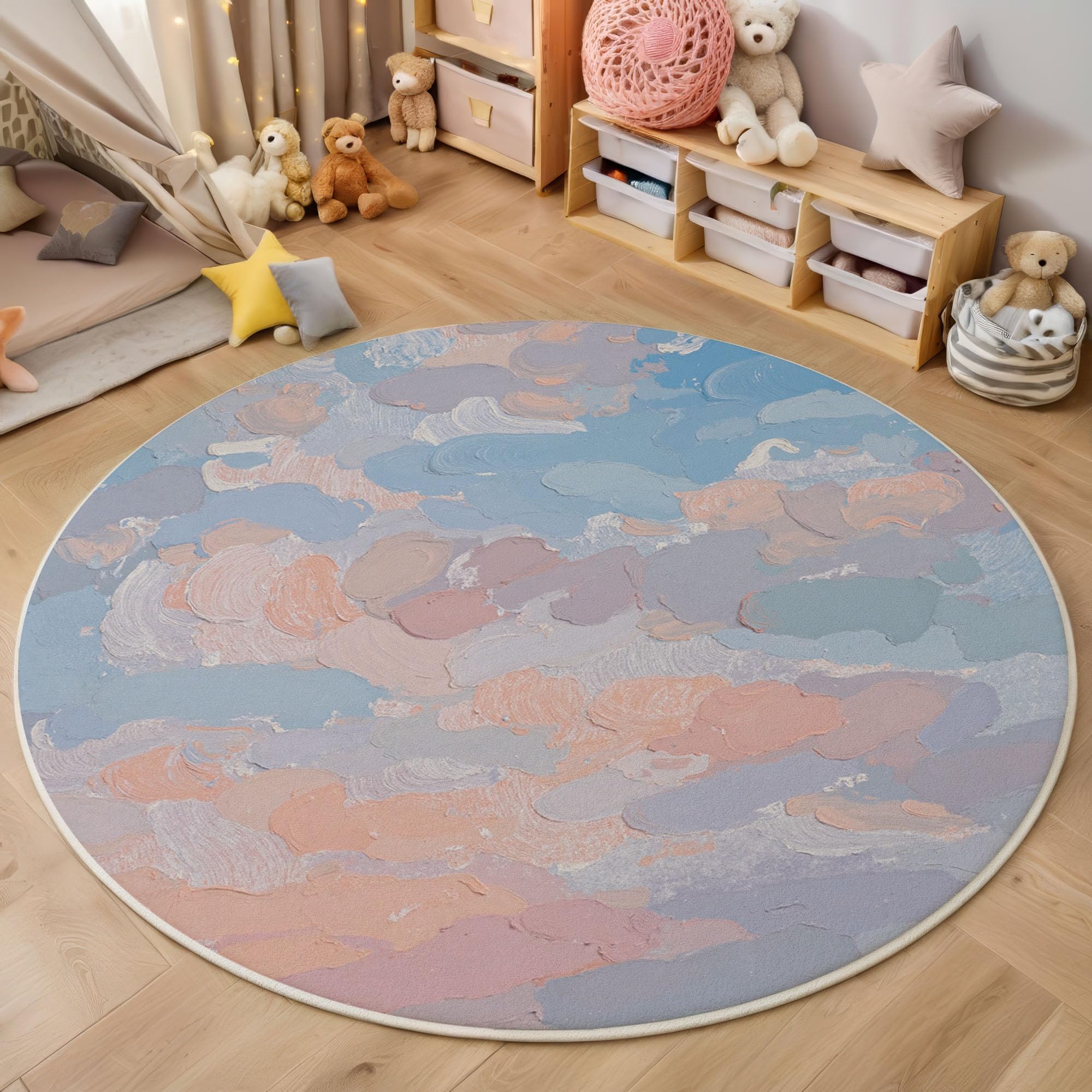 Tapis rond pêche 120cm style impressionniste pour créer un havre de paix poétique