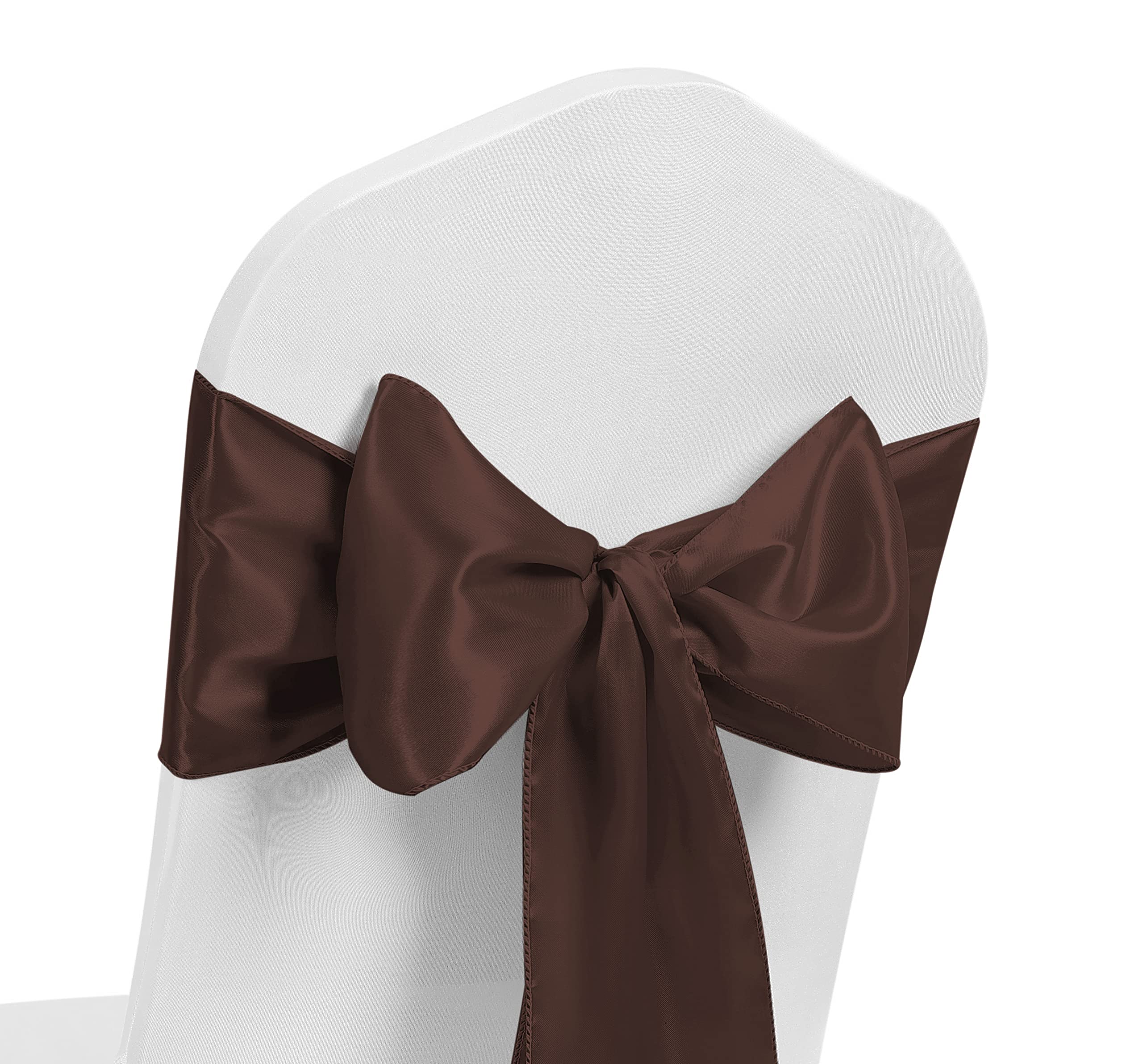 Satin Chair Sash WIDER FULLER BOWS Chair Sashes Bow Back Tie Ribbon Wedding Banquet Decoration (Brown, 100)