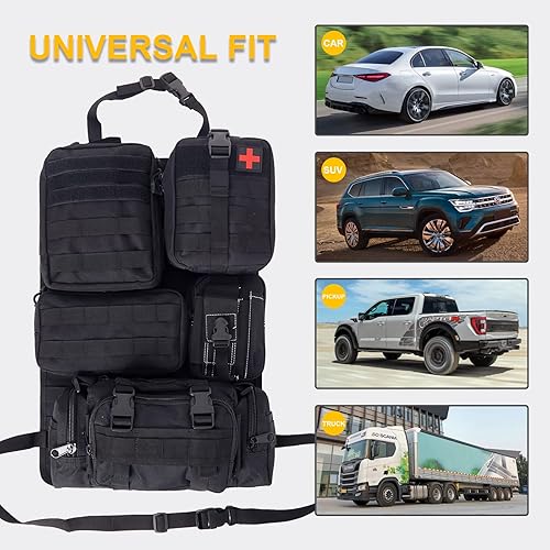 Miniatura 74 de Organizador táctico universal para respaldo de asiento, bolsa de almacenamiento con 5 bolsas Molle desmontables para todos los vehículos como Jeep