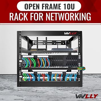 10U Server Rack Heavy Duty Open Frame Network Rack Mount 19 Inch - Wall Mount or Floor Standing IT Equipment Cabinet - 400lbs Capacity Networking Data Center Rack with 2 Vented Shelves - Vivlly