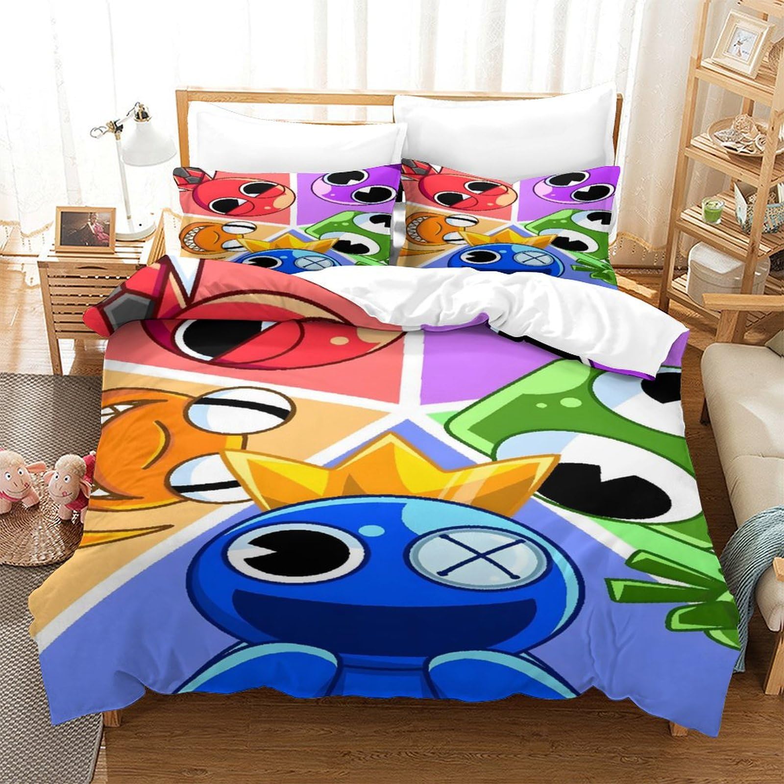 GDEKCIEAS Rainbow Friends 3Pcs Bedding Set for Kids,Duvet Cover with Soft Comforter,Ultra Soft Microfiber Quilt Cover for Boys,Girls,Teens,Adults, Breathable,Zipper,Easy Care Double（200x200cm）