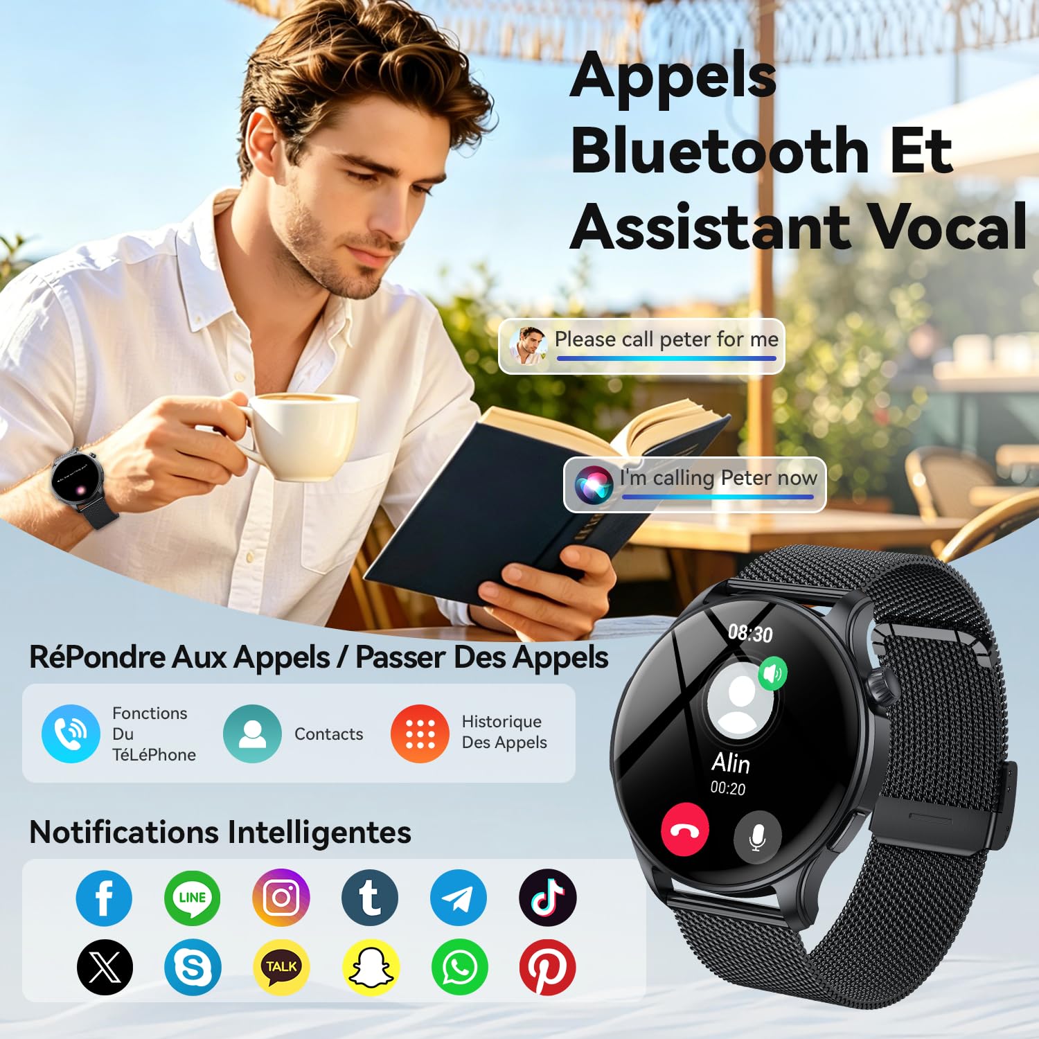 Montre Connectée Homme Femme Smartwatch: Etanche Fitness Smart Watch avec Appel Bluetooth Fréquence Cardiaque Spo2 Sommeil Moniteur 120+ Modes Sport Podomètre Montre Intelligente pour Android iOS
