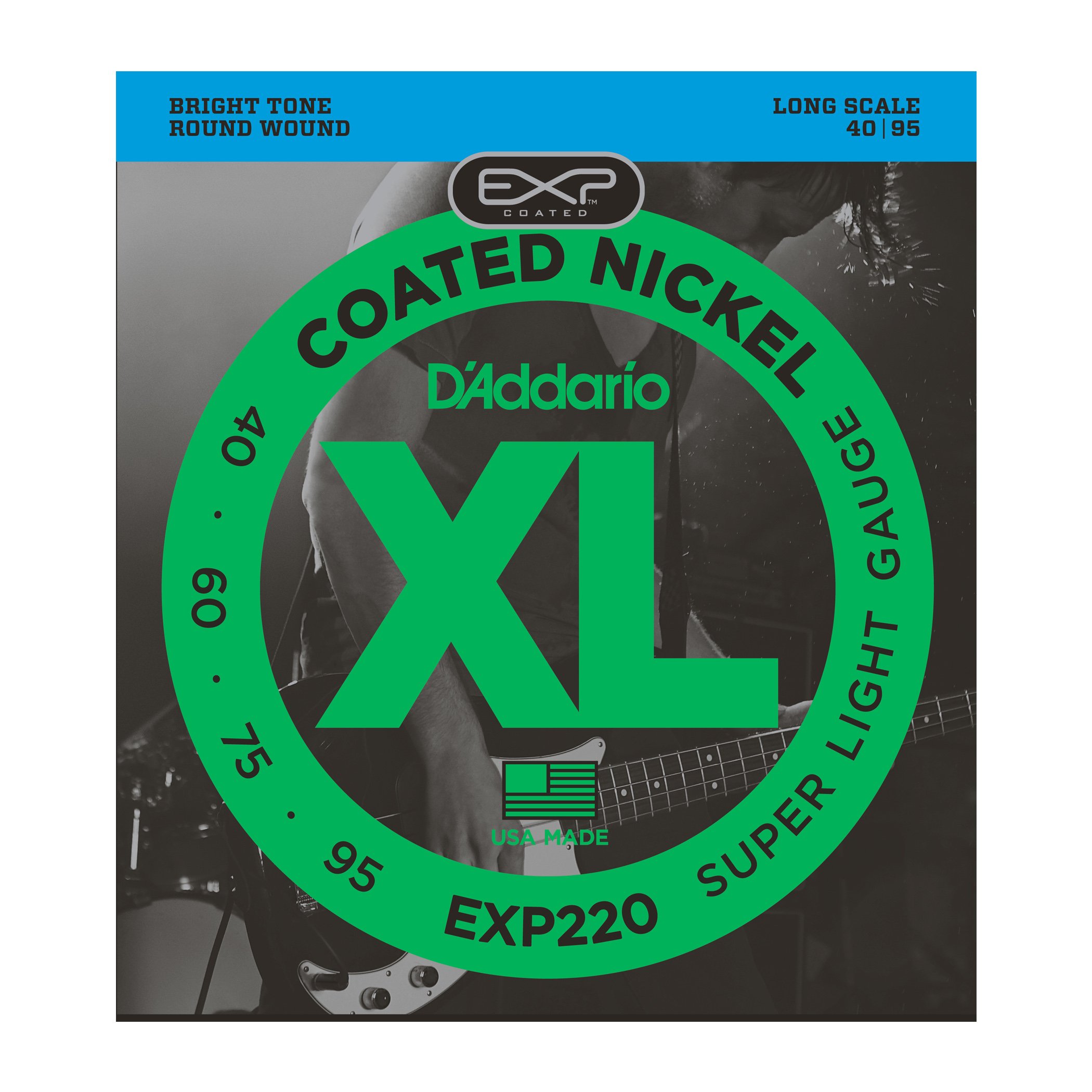Corde D’Addario EXP220 con rivestimento per basso, Super Light, 40-95, Long Scale