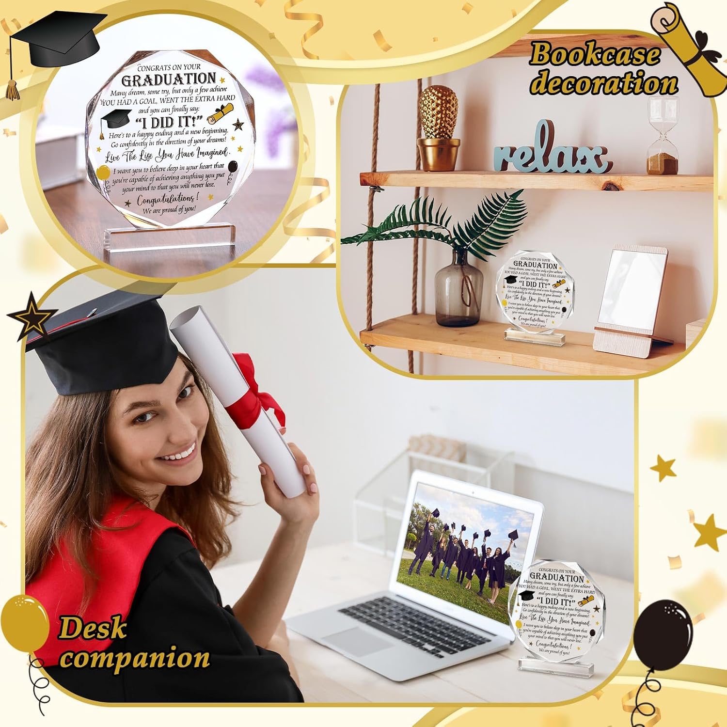 Jetec 2026 Graduation Christian Inspirational Acrylic Gifts for Women Her Him College High School Grad Gifts Acrylic Desk Plaque Graduate Room Decor Friends Desk Decor(Graduation Round)