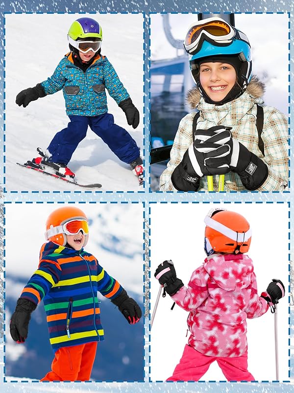 Bencailor 6 Pairs Kids Winter Gloves Waterproof Ski Glove Boy Girl Warm Snow Snowboard Mittens for Cold Unisex(Pure Black Peach Pink White Light Pink Dark Brown Light Purple,6-10 Years,Warm,Plain) by Bencailor - Image 11