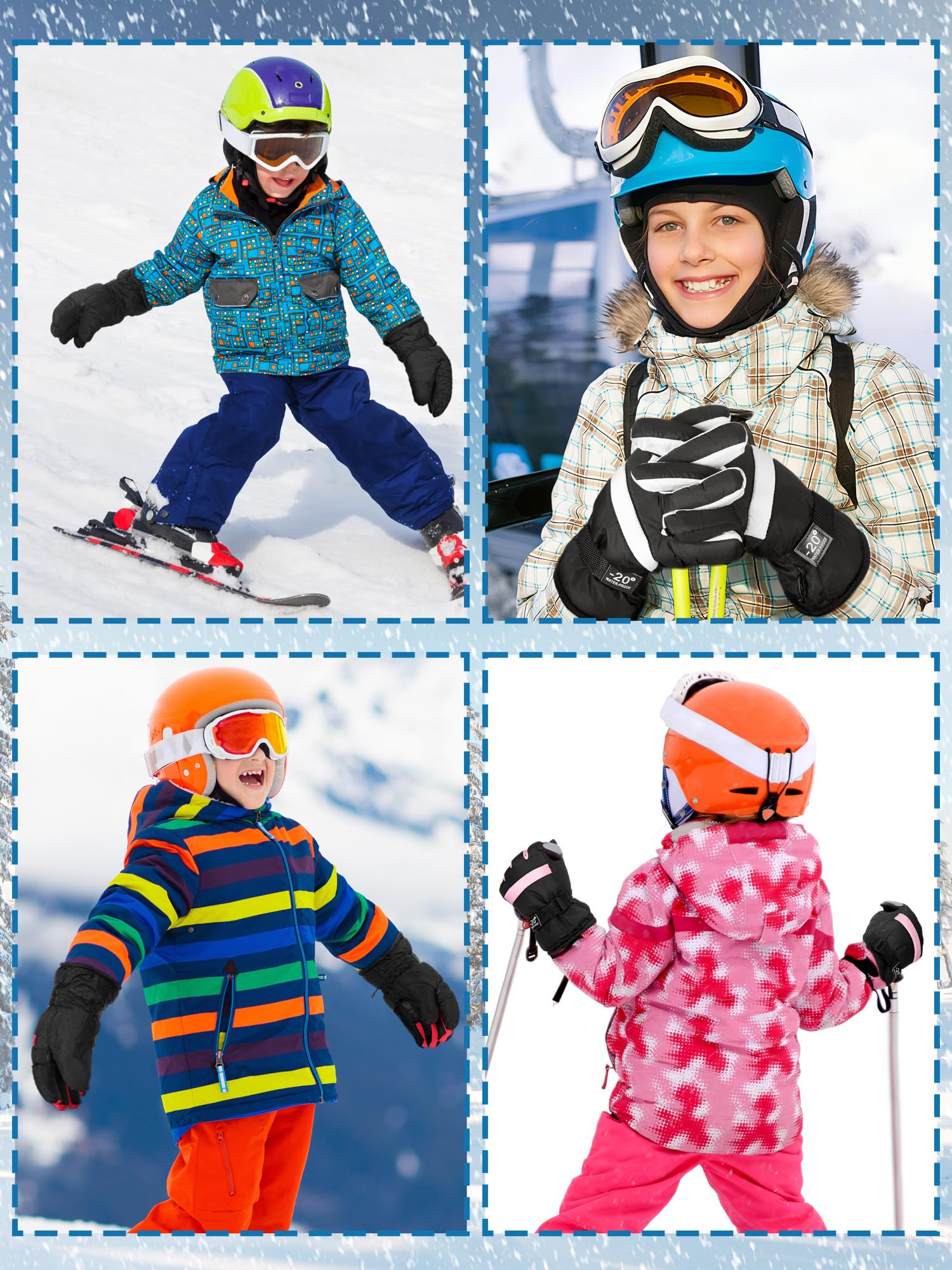 Bencailor 6 Paar Winterhandschuhe für Kinder, wasserdicht, Jungen, Schnee, Ski-Handschuhe, Mädchen, warm, winddicht, Fäustlinge für Kinder im Freien (Schwarz, Pfirsichrosa, Weiß, Hellrosa, Dunkelbraun
