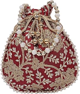 Kuber Industries Silk Embroidered Women Potli Bag (Maroon) -CTKTC8813 Price In India