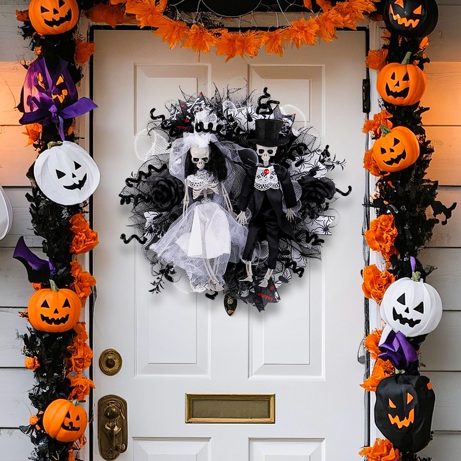 Wieniec Halloween z Figurkami Szkieletowej Panny Młodej