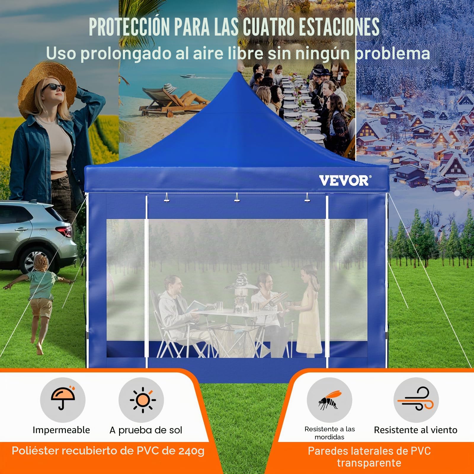 VEVOR Tienda de campaña desplegable de 10 x 10 pies, Tienda de campaña para Patio al Aire Libre con Paredes Laterales extraíbles y Bolsa con Ruedas, Resistente a los Rayos UV, Impermeable, Refugio