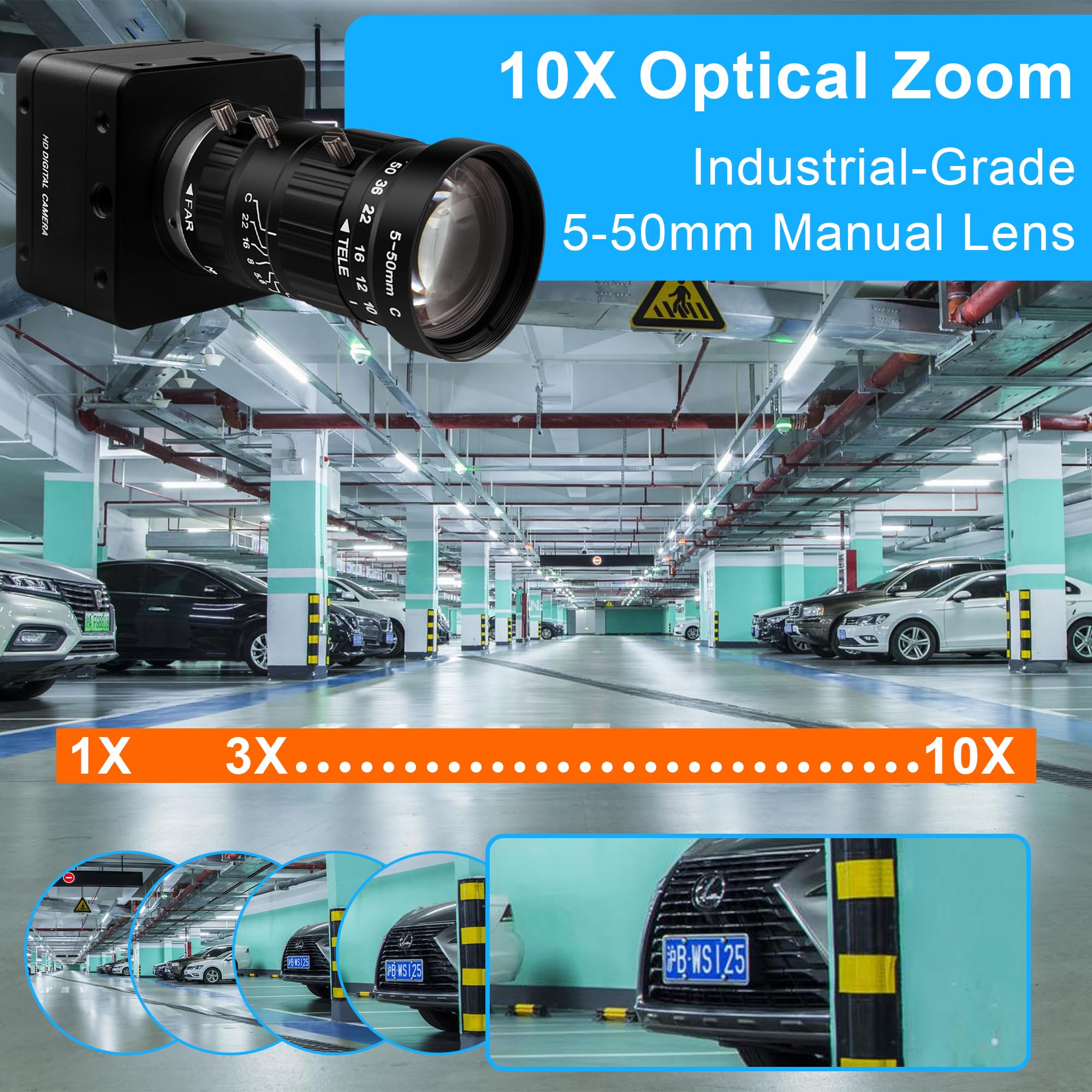 Svpro Fotocamera USB 3.0 da 20 MP, webcam ultra HD 5K con messa a fuoco manuale e obiettivo CS Mount da 5-50 mm, zoom ottico 10x, AR2020, fotocamera UVC ad alta risoluzione per computer e laptop