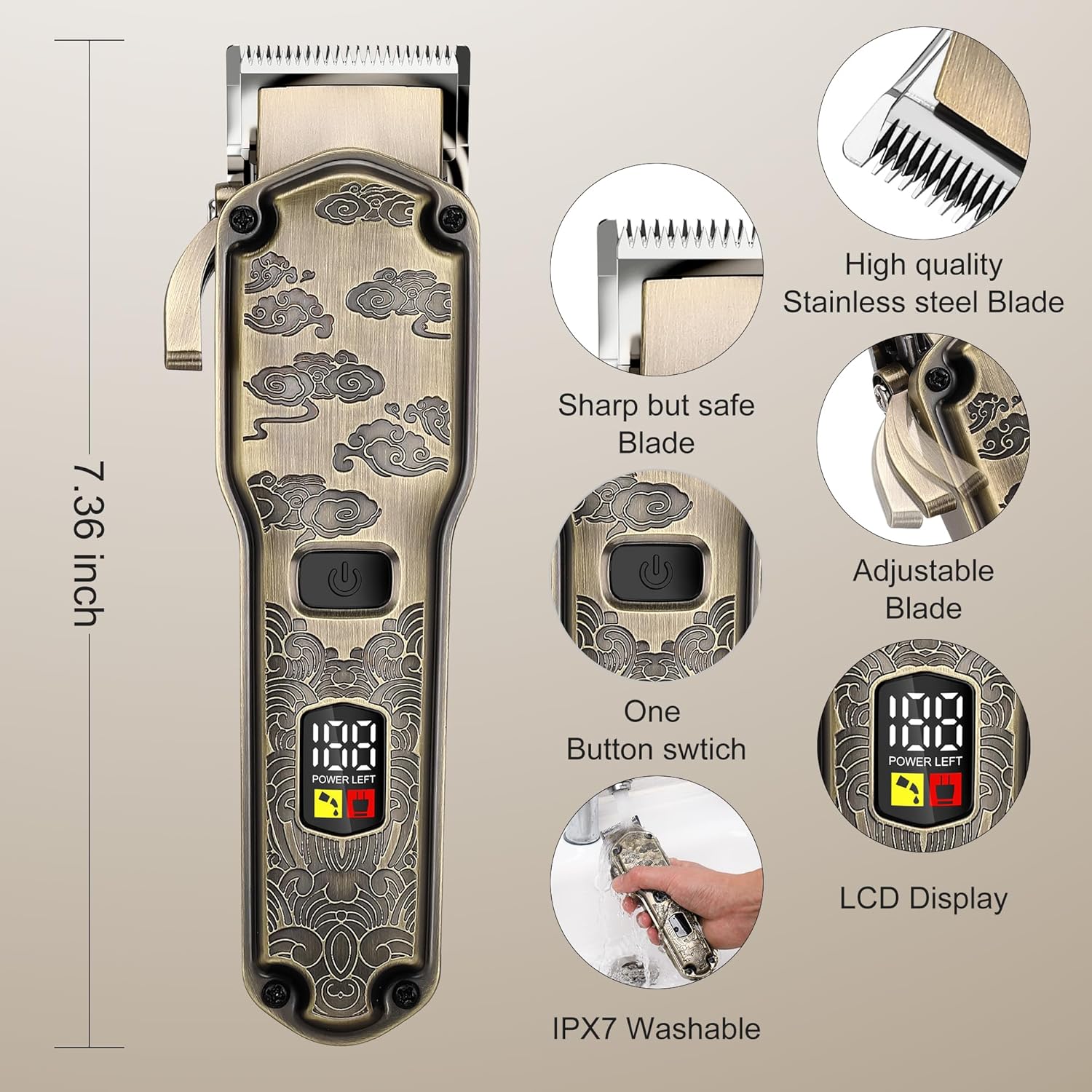 Hatteker Hair Clipper for Men, Waterproof Hair Trimmer Electric Shaver Razor, Cordless Hair Clippers Nose Hair Trimmer for Men, Shaving Kit for Nose Mustache Body Facial,Birthday Gift for Dad
