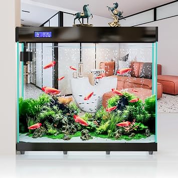 Living Room Screen Household Large Landing Fish Tank Tempered Glass Aquarium Black