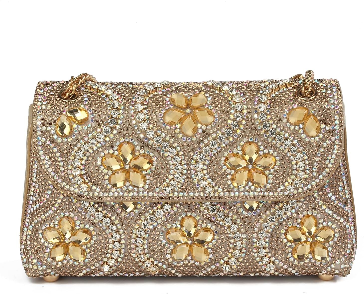 Flower Rhinestone Crystal Clutch Purse Shoulder Bag Sparkling Evening Bag for Wedding Prom Party Bride Guest