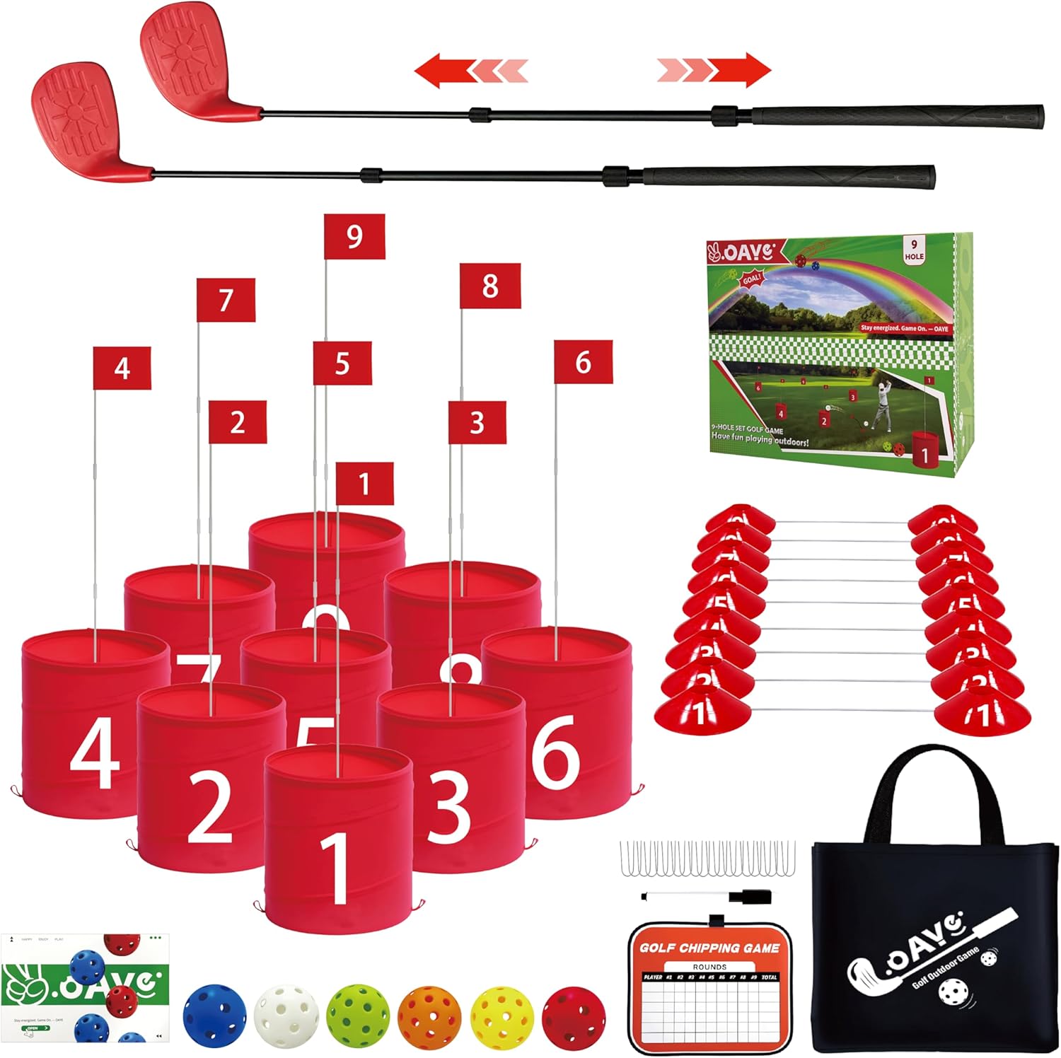 Backyard Golf Outdoor Games - Ultimate 9 Holes Golf Game Set with 2 Right Clubs, Lawn Golf Training for Adults & Amateur, Course Play Outdoor, Lawn, Park, Beach, Yard