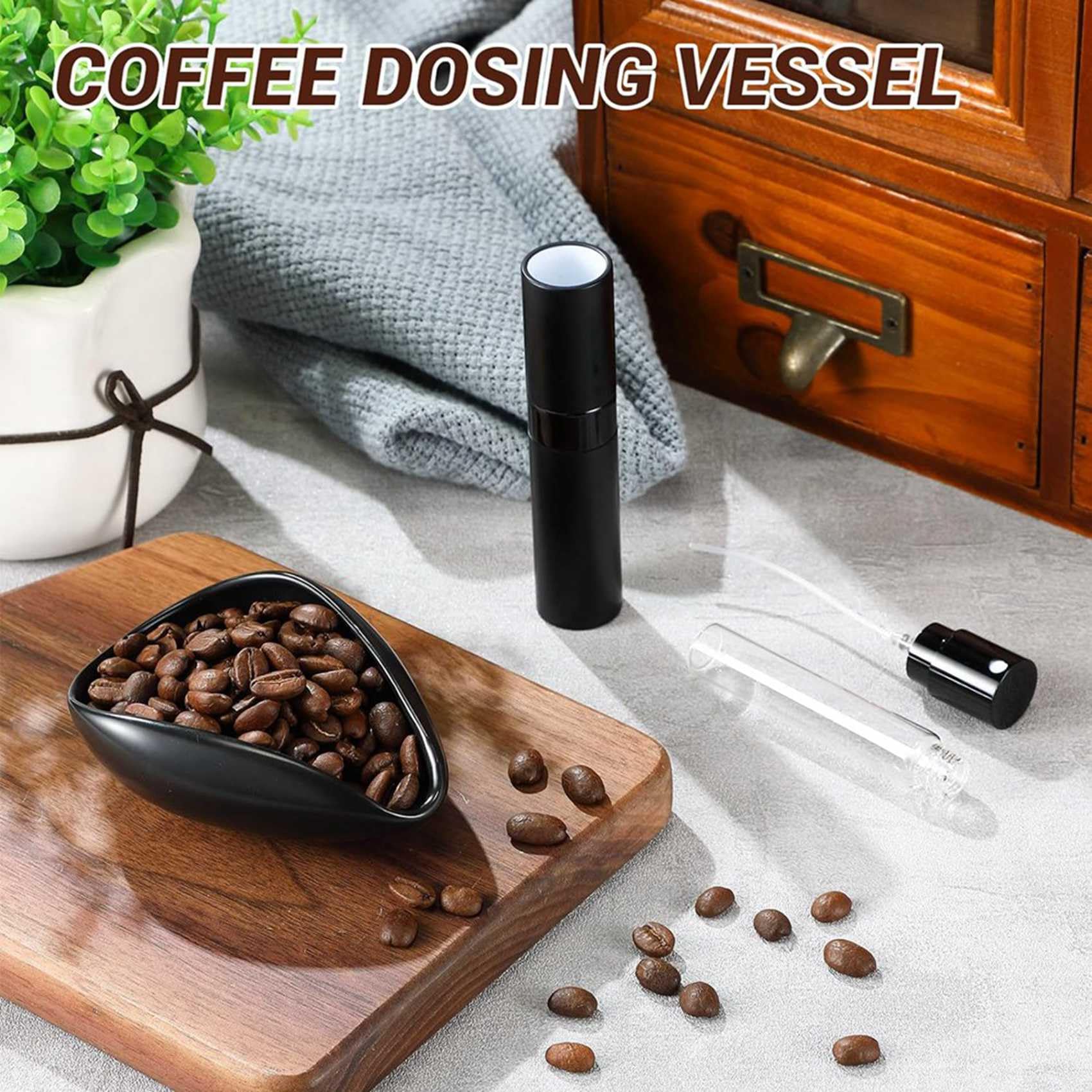 Coffee Bean Dosing Vessel — Ceramic 30g, Black Cafe Bar Accessory