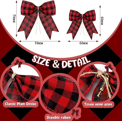 Miniatura 39 de WILLBOND 12 lazos decorativos de terciopelo de arpillera a cuadros de búfalo para coronas para envoltura de regalo, decoración de fiesta de Navidad