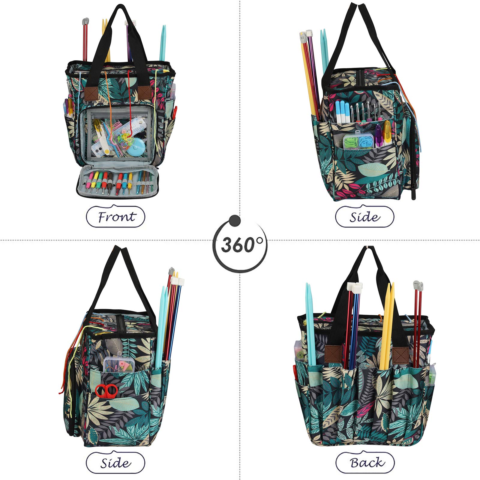 Katech Borsa a Maglia dei Filati, Borsa per Maglieria Portatile per Trasportare e Conservare Uncinetti Ferri da Maglia e Altri Piccoli Accessory, Adatto a Principianti e Professionisti (Blu Verde)