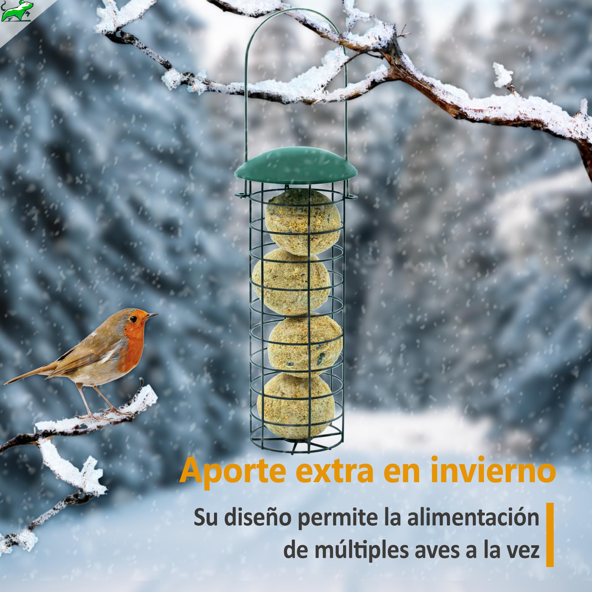 Mice&Co Comedero Pájaros Bolas de Grasa Exterior - Alimentador Aves Silvestres Colgante Recargable para Jardín con Bolas Sebo | Pack Completo