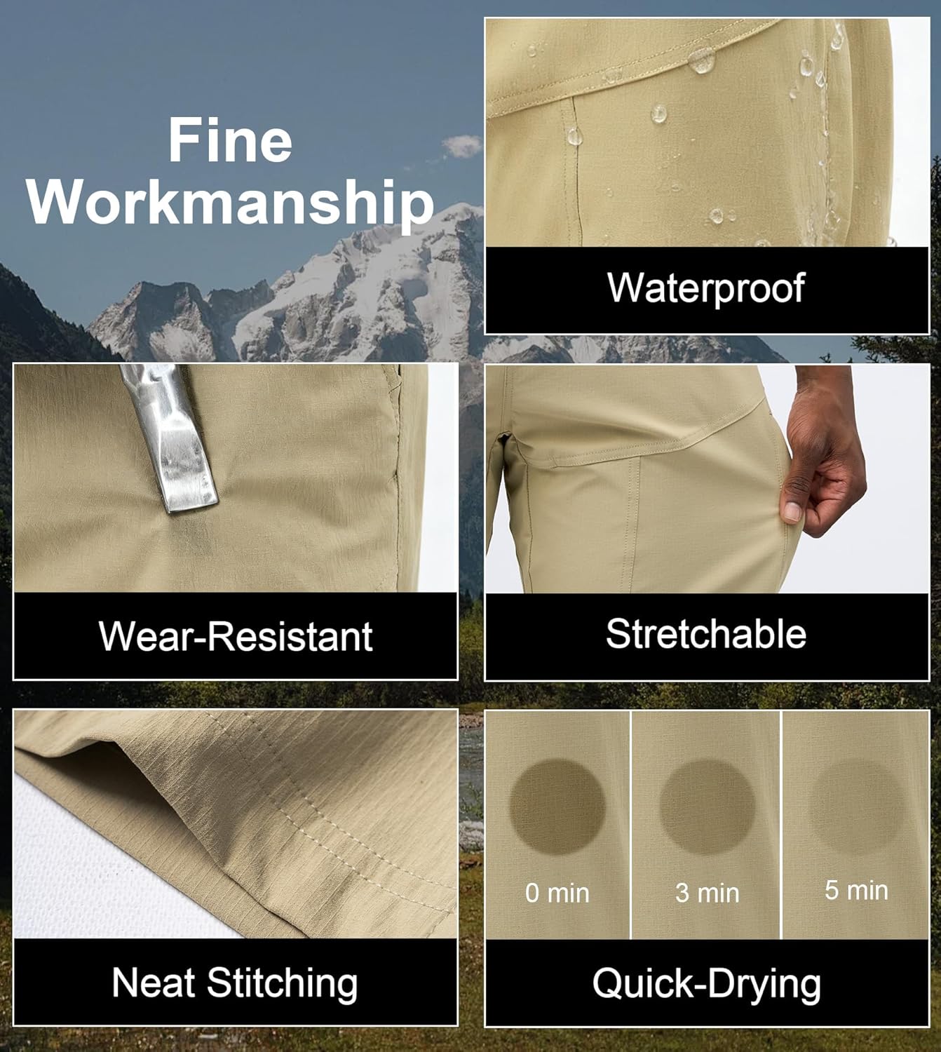 Fioboc Mens Work Pants, Waterproof Tactical Cargo Pants for Men 6 Pockets, Lightweight Quick Dry for Hiking Travel Fishing - Image 6