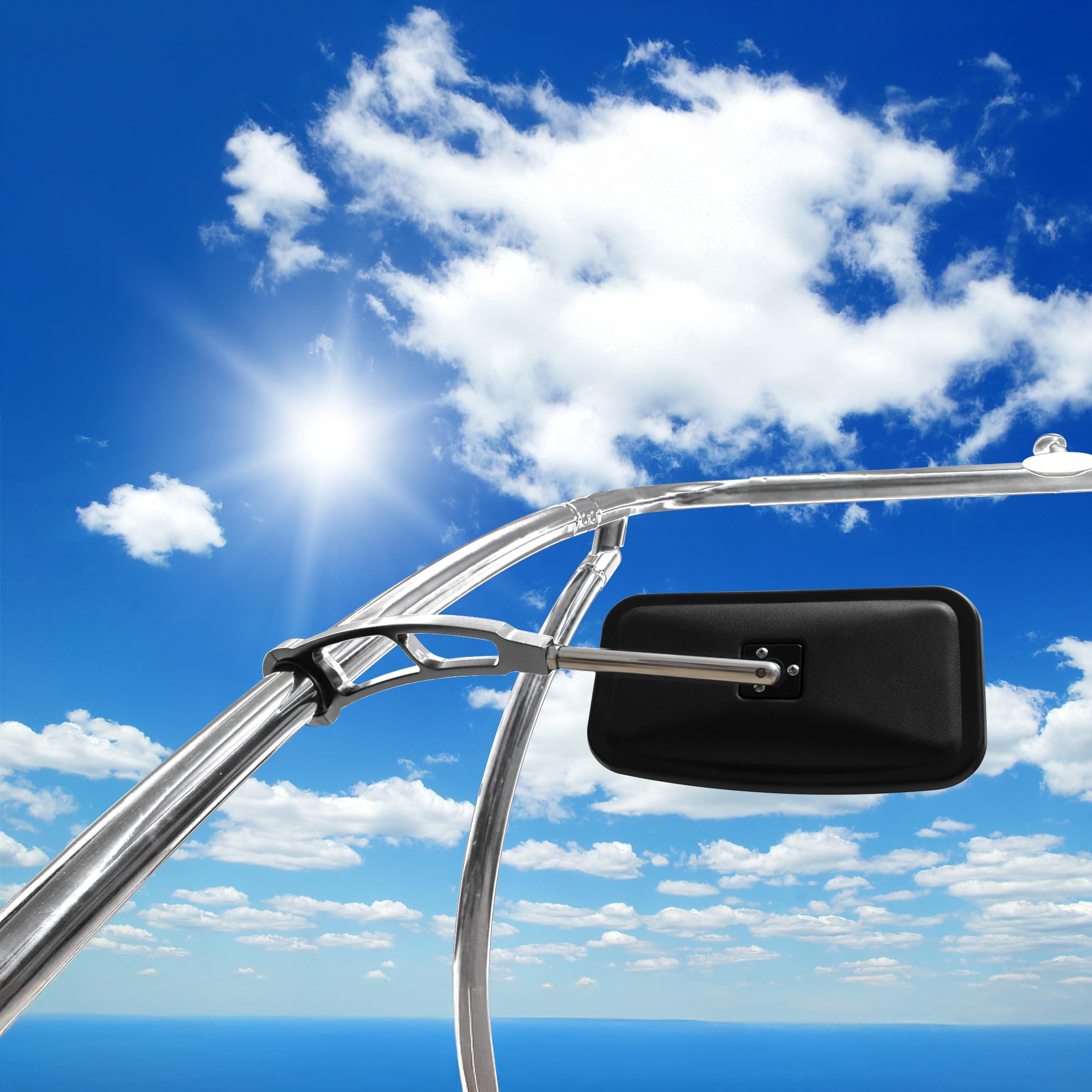 Photo 1 of Wakeboard Tower Mirror Chrome 7x13" Convex – Polished Chrome Finish, Vibration?Free 360° Arm, Fits 2.5" Tubes, Universal Rear View for Wake Surf & Ski