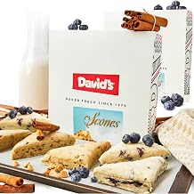 Davids Cookies Gourmet Ready to Bake Scone Dough 12 Count - Cinnamon and Blueberry Frozen Preformed Scones 4 oz Each - Bakery Style Breakfast Dessert Gift Easy Homemade Pastry Treat