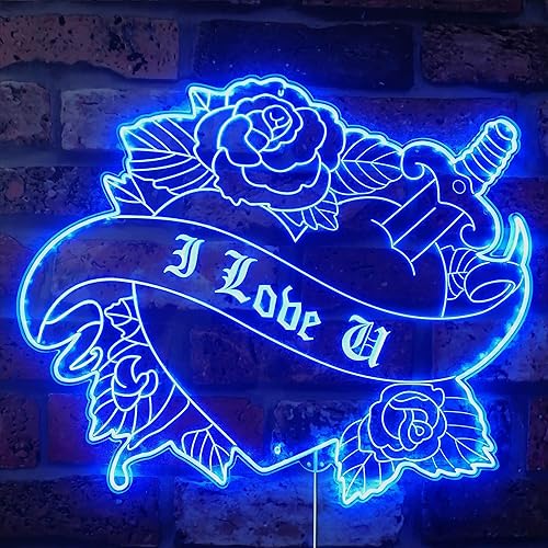 Miniatura 5 de ADVPRO Rose and Knife I Love u Tattoo RGB Dynamic Glam LED Sign - Forma de corte a borde - Decoración de pared 3D inteligente - Iluminación dinámica