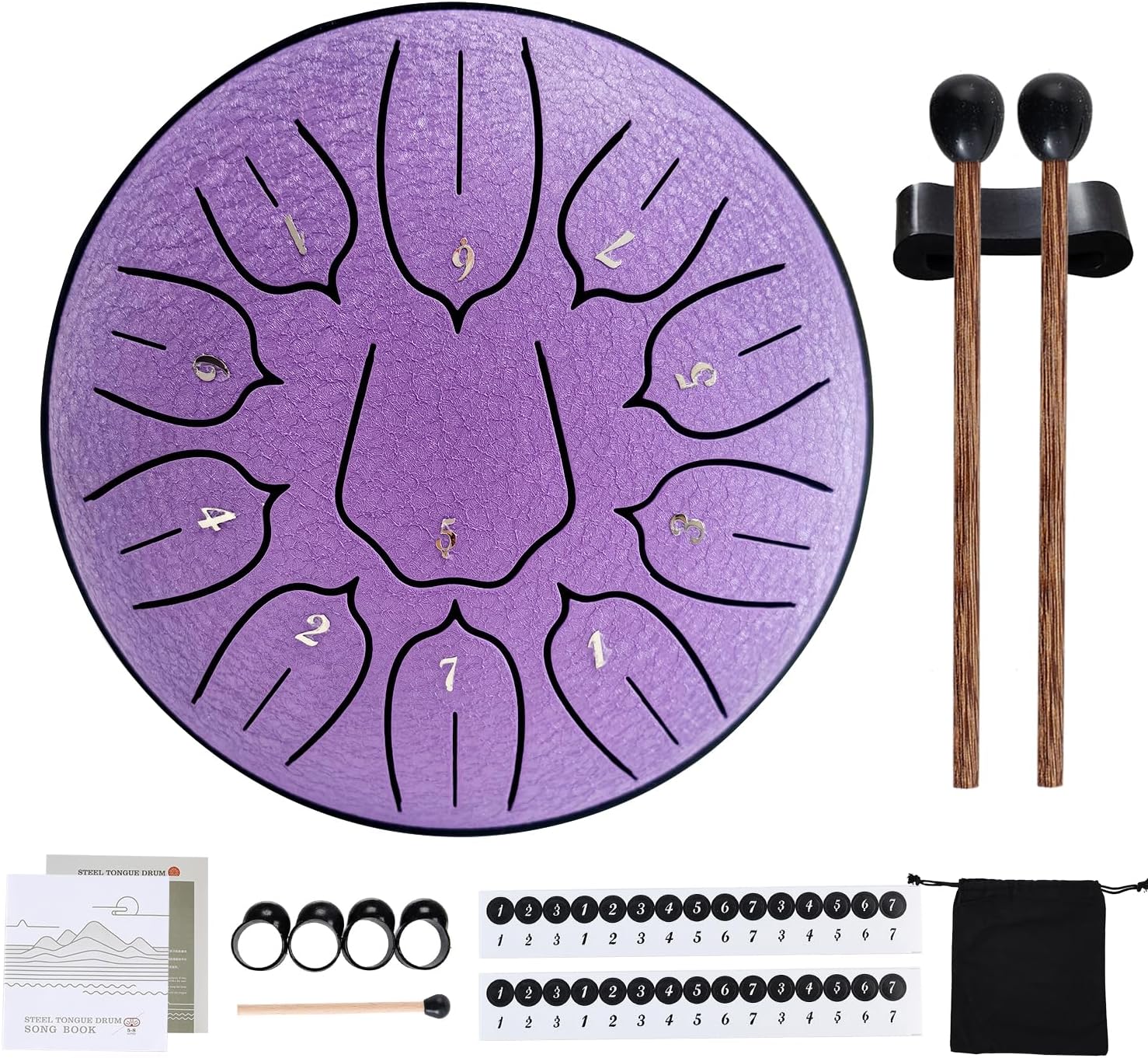 Yahpetes Steel Tongue Drum Musical Percussion Instrument Metal Rain Drum for Outside 6 Inch 11 Notes C-Key for Meditation Yoga Education Percussion with Bag, Music Book, Mallets (6"11 tone, Purple)