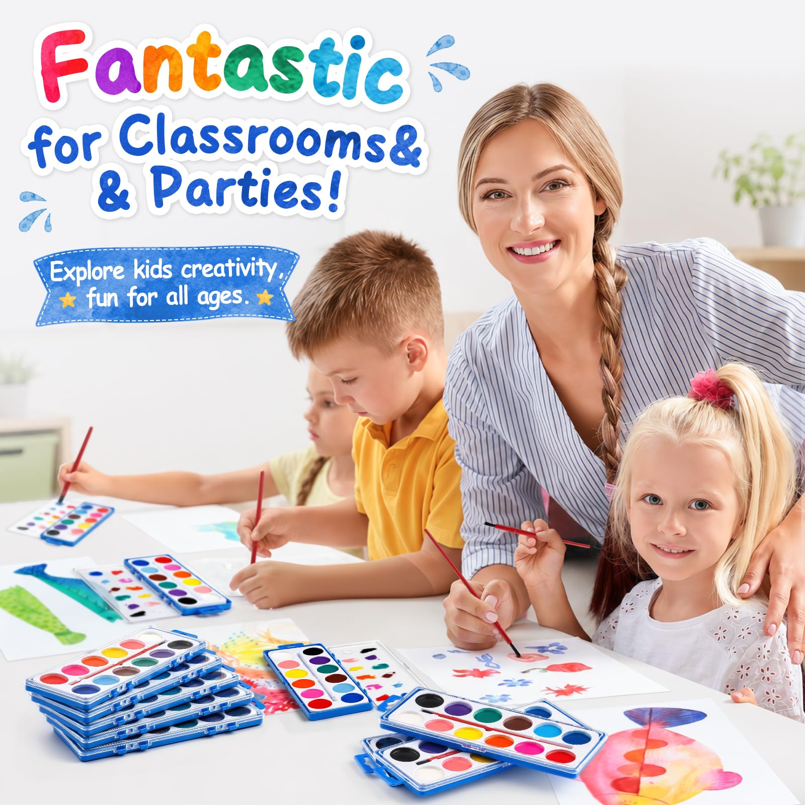 Set di 72 colori ad acquerello, lavabili per bambini, pittura ad acquerello con pennelli, regalo ideale per bomboniere, materiale scolastico e premi in classe, attività artistiche, 12 colori