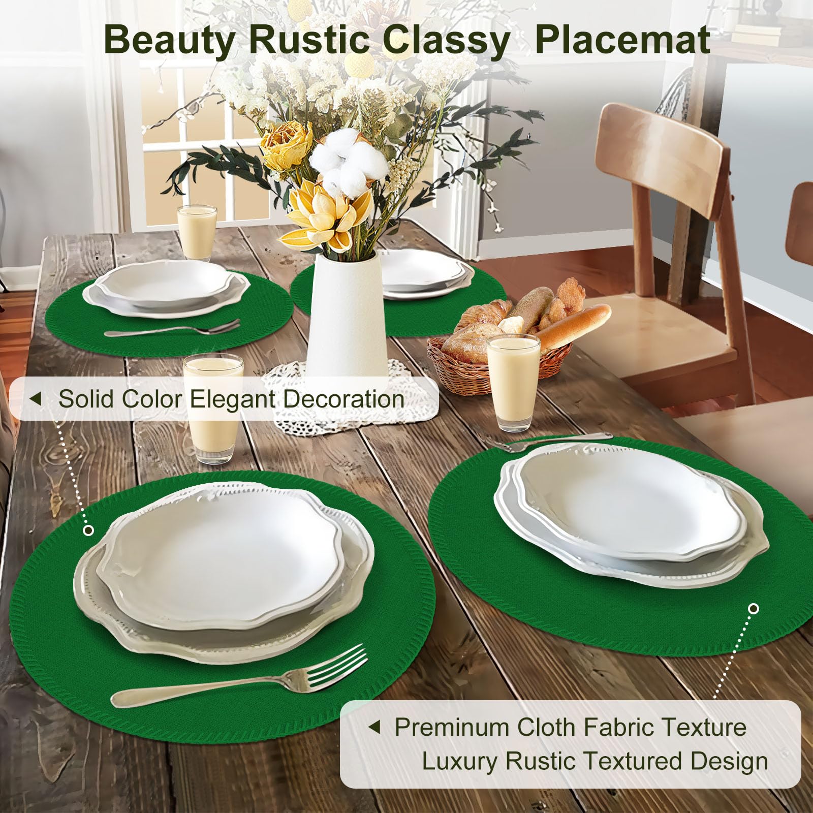 Rinpon Round Placemats Set of 8, Machine Washable Linen-Like Cloth Place Mats & Heat-Resistant for Dining Table - Image 2